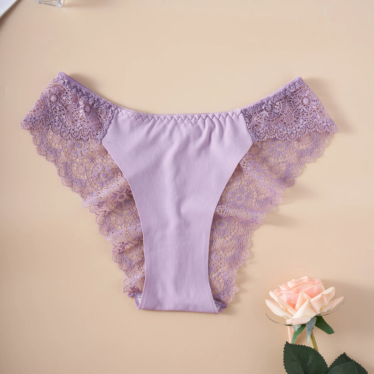 3PCS Women's Panties Satin Seamless Underwear Lace Floral Sexy Lingerie Solid Color Low-Waist High Quality Briefs Breathable