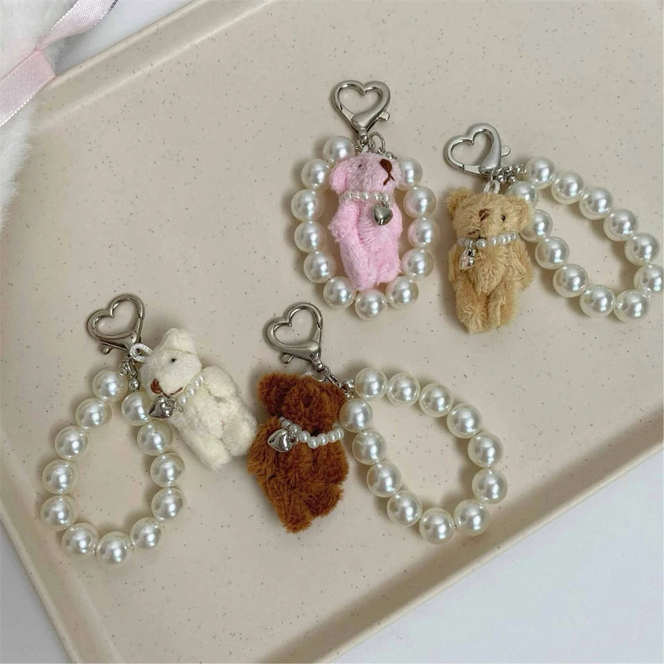 ZAKOL Korean Fashion Imitation Pearl Bear Doll Pendant Keychain Handbag Mobile Phone Accessories Gift for Women Girls