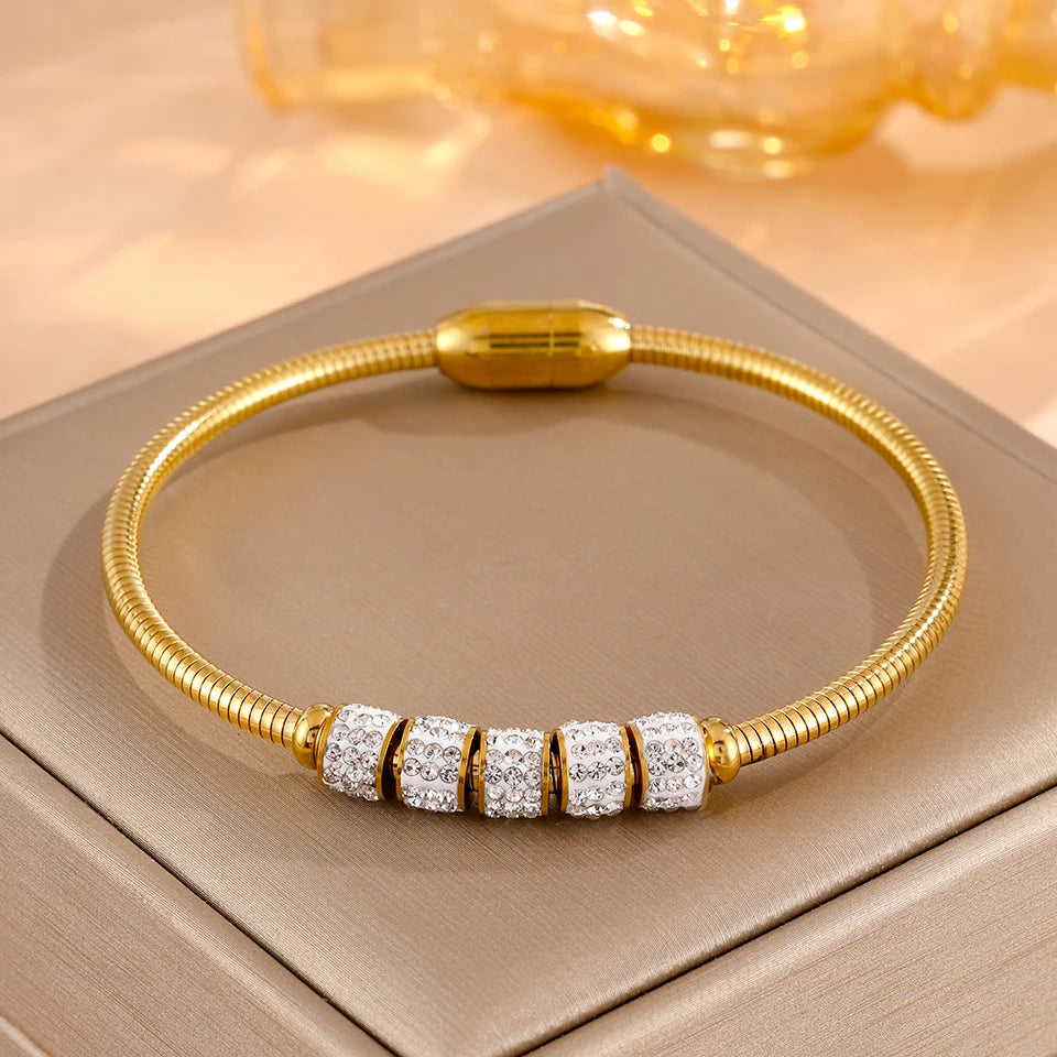 ZAKOL 4pc Gold Color Micropaved Zirconia Decorated Stainless Steel Bracelets Fashion Non-fading Jewelry Wholesale