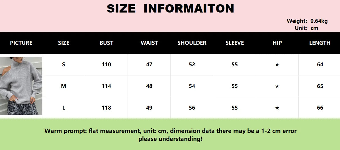 Women New Turtleneck Cutout Shoulder Pullover Long Sleeve Ribbed Knit Trendy Loose Fit Sweater Autumn Winter Fashion Streetwear