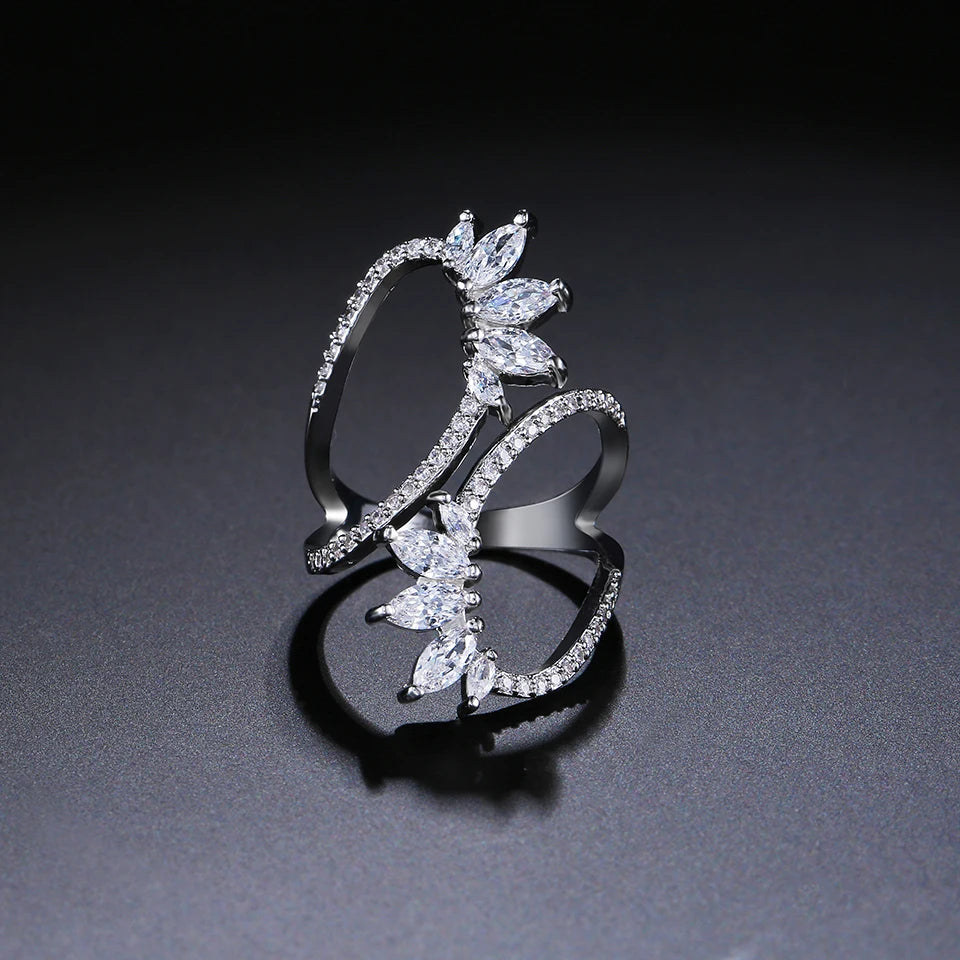 ZAKOL Cute White Geometric Zirconia Leaf Open Adjustable Rings for Women Party Jewelry 2023 New