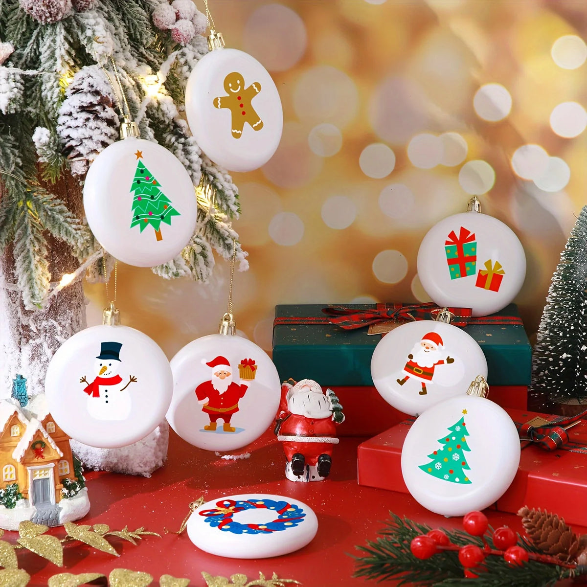 10/30pcs 8cm/3.15in White Round Blank Ball Ornaments with Silvery Wire for DIY Christmas Tree Hanging Decoration