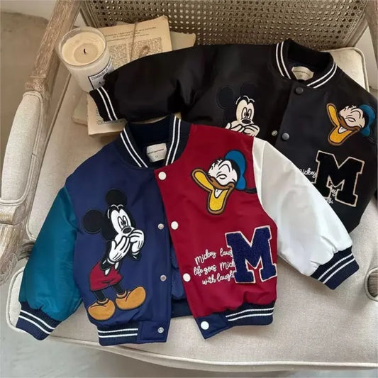 Mickey print Children Cartoon Jacket Autumn Winter Kids Boys Girls Quilted Coat Warm Baseball Clothes Toddler Fashion Outerwears