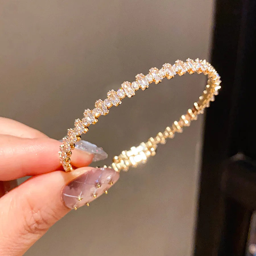 ZAKOL Fashion Full Paved Baguette Cut Cubic Zirconia Cuff Bracelets for Women Sparkling Wedding Party Jewelry Accessories