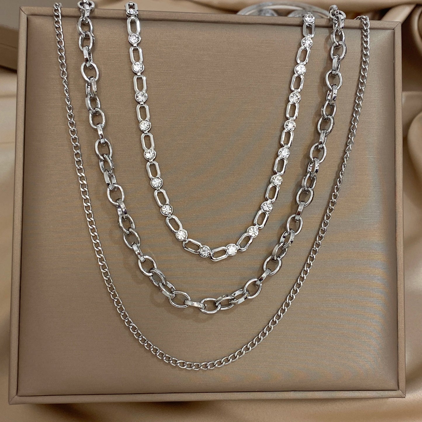 Punk Chunky Gold Color Rhinestone Multilayer Chain Choker Necklaces For Women Temperament Daily Jewelry Accessories