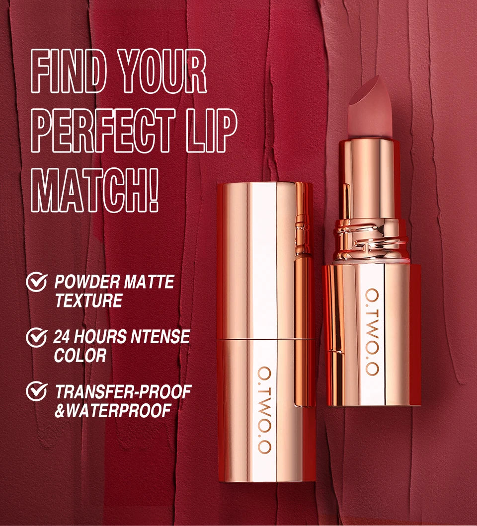 O.TWO.O Matte Lipstick Lip Tint 14 Colors Waterproof Long Lasting Non-transfer Smooth Highly Pigmented Velvet Lip Sticks Makeup