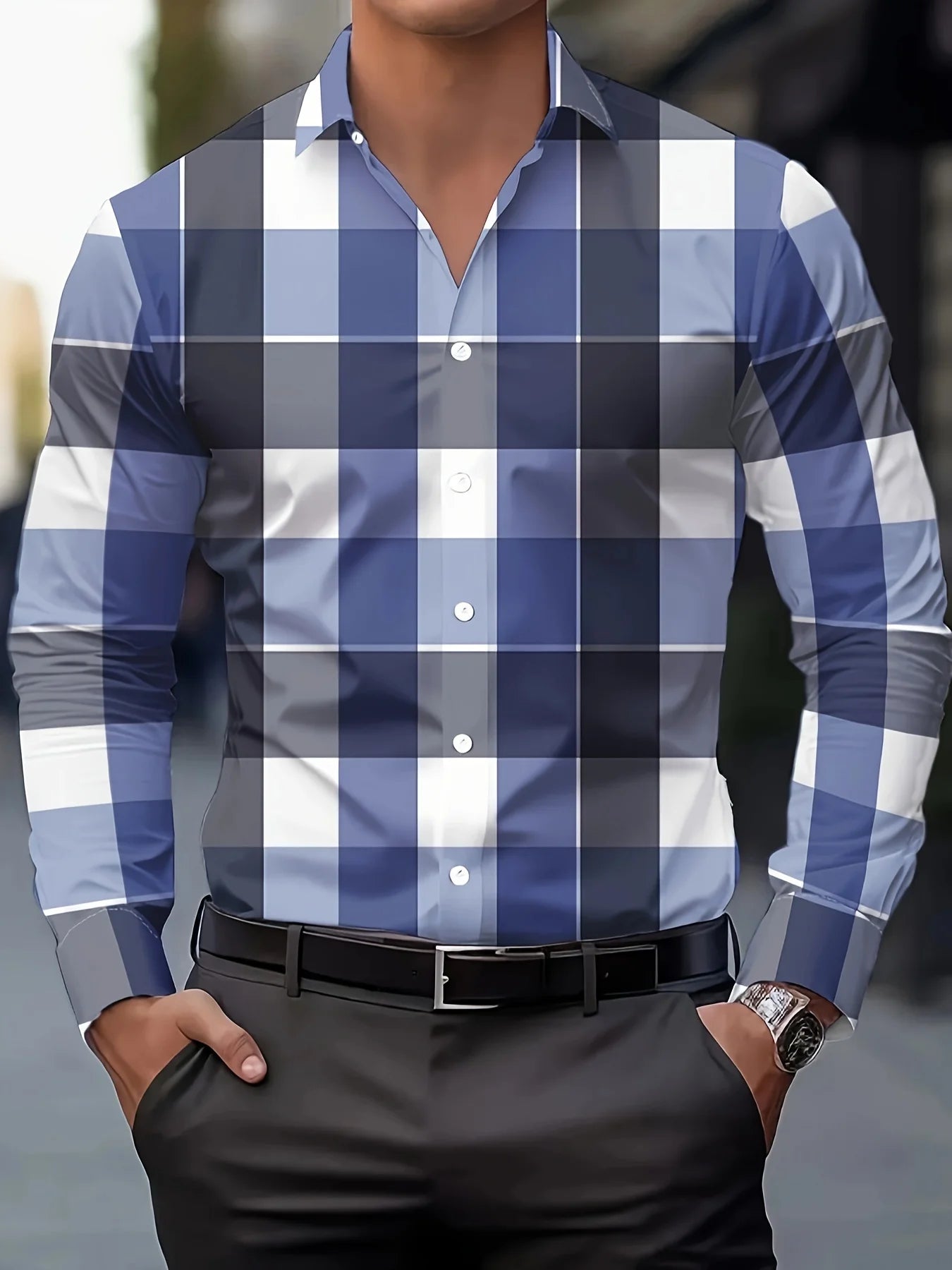 Men'S Fashion Print Shirt - Casual Polyester Long Sleeve Button-Down Lapel Collar Regular Fit Men's Clothing Men's Formal shirt