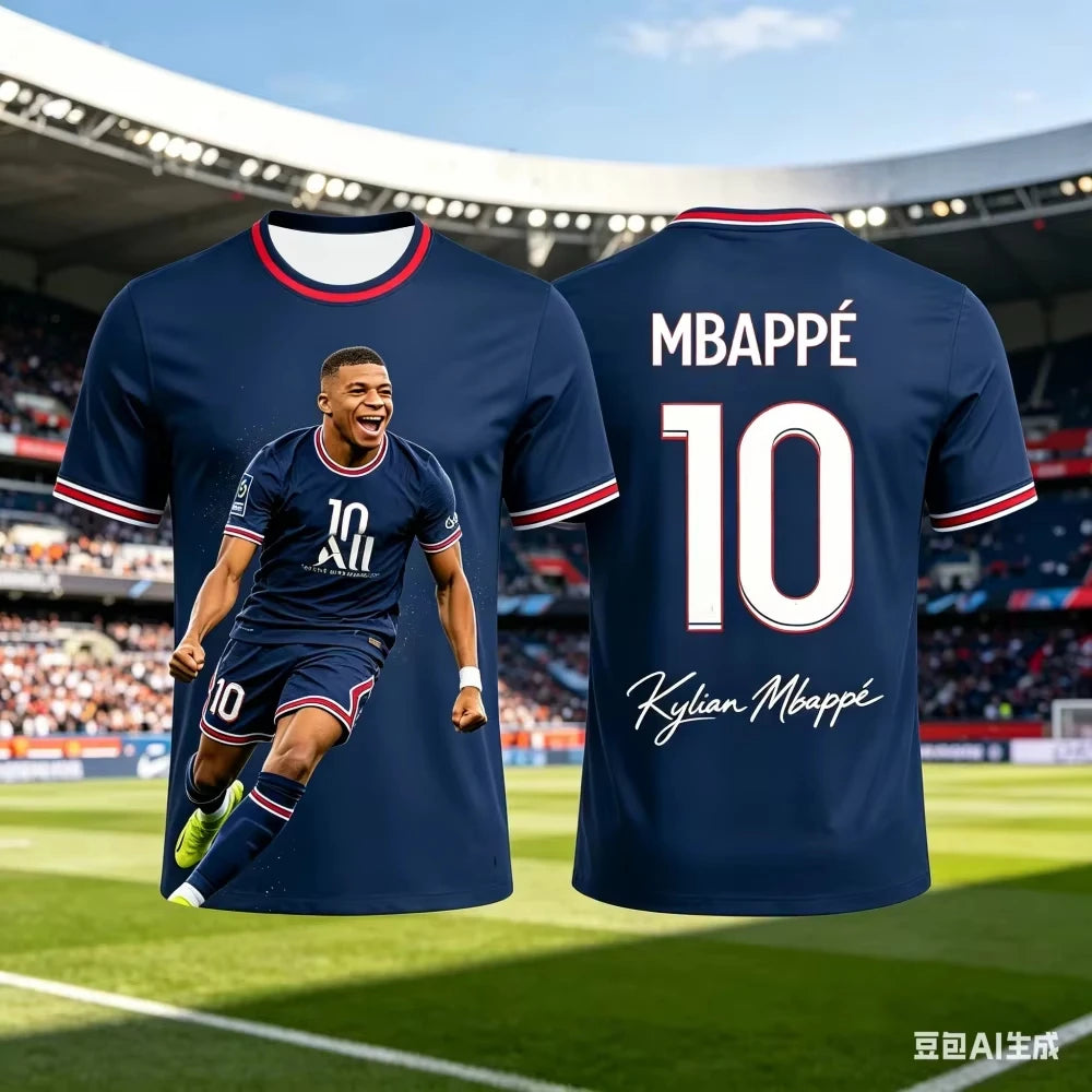 Mbapp 3D Printed Soccer T Shirt Family Set for Adults Kids Quick Dry for Outdoor Sports Fitness Training Daily Casual