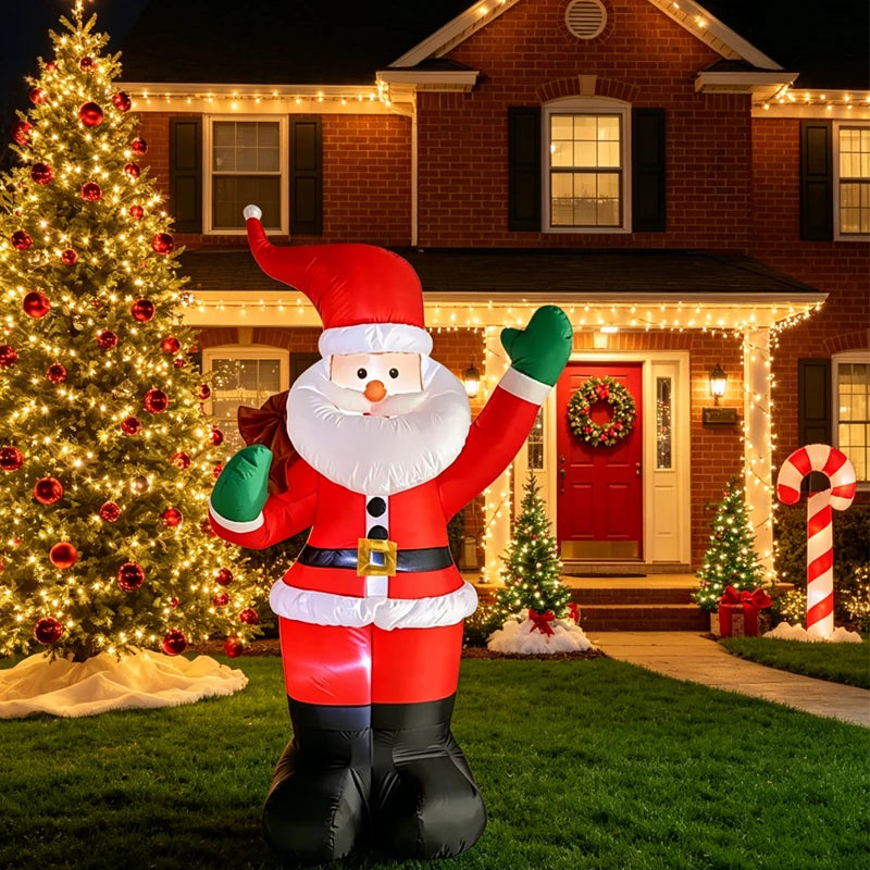 180CM Christmas Inflatable Wall-Climbing Elderly Figure Seated Gift Hat Christmas Tree Decoration Outdoor Garden Ornament