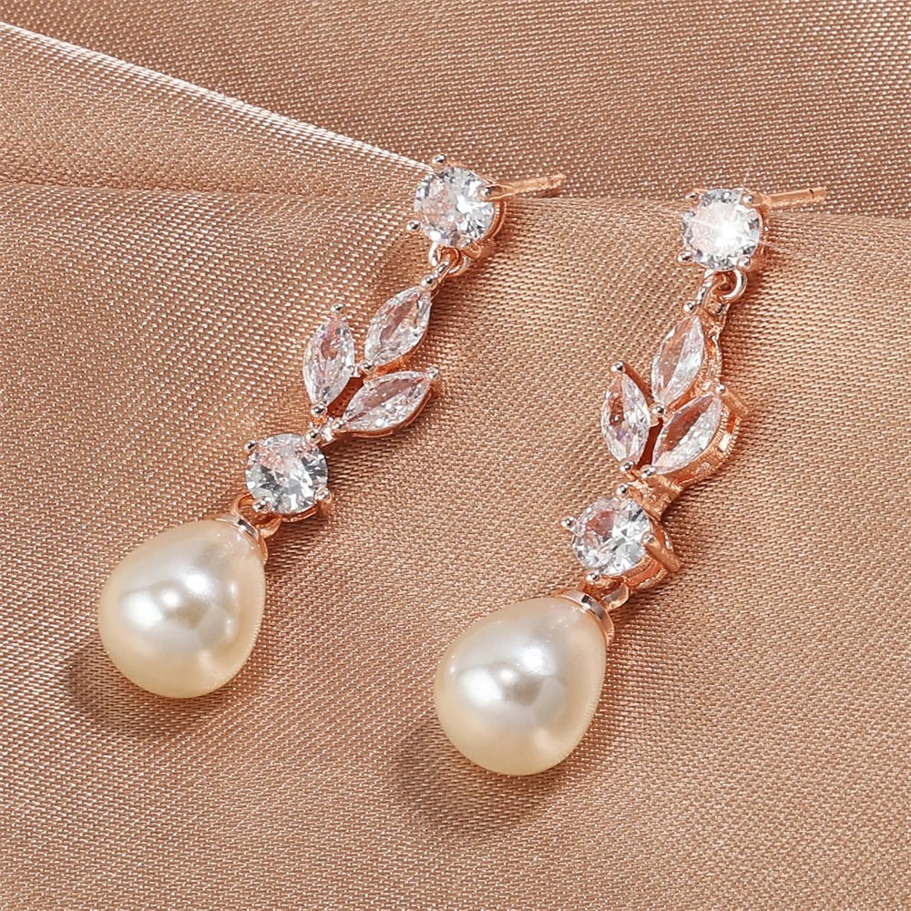 ZAKOL Classic AAA Zircon Pear Shape Imitation Pearl Drop Earrings for Women Fashion Bridal Engagement Wedding Jewelry