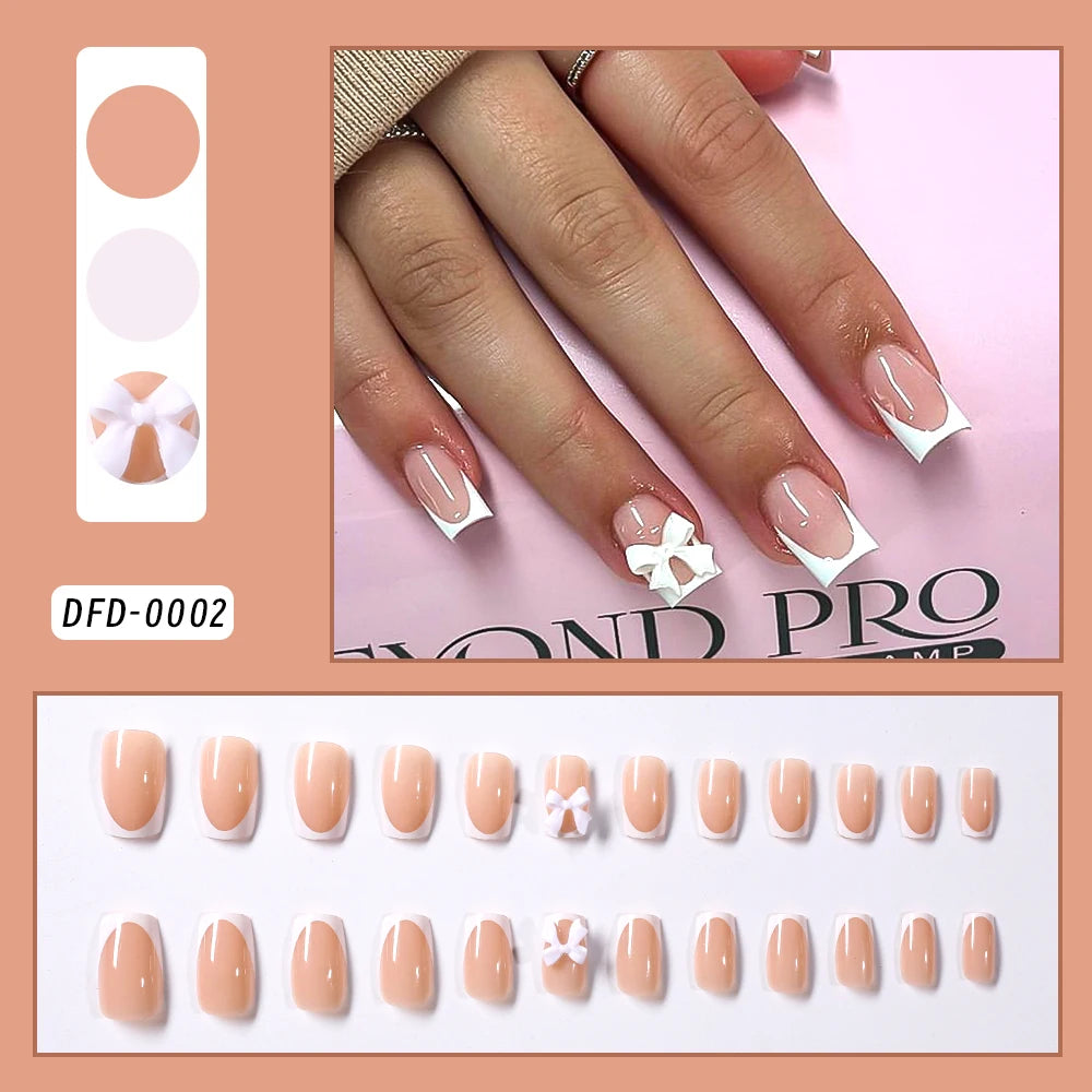 24pcs/box Fake Nail Long Ballet Reusable Acrylic Press On Nails Artificial Nails Full Cover False Nail Tips with Jelly Stickers
