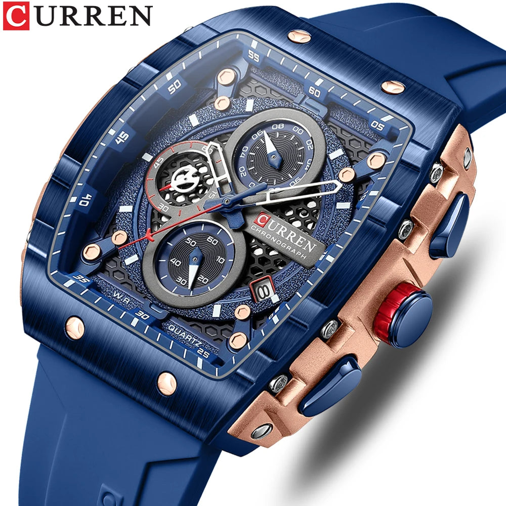 CURREN Fashion men watch brand unique square design luxury quartz sports tape watches men waterproof