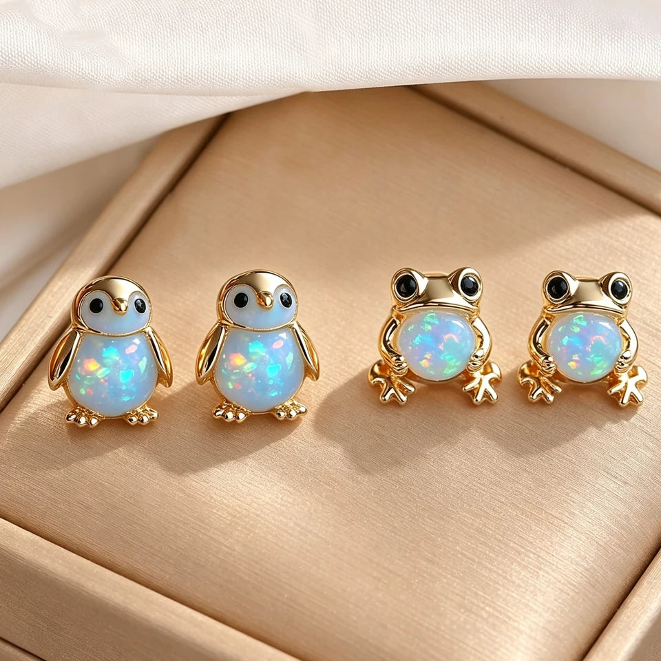 ZAKOL 1pair Cute Penguin Frog Stud Earrings Exquisite Animal Jewelry Accessories Casual Wear Daily Accessories Birthday Gift