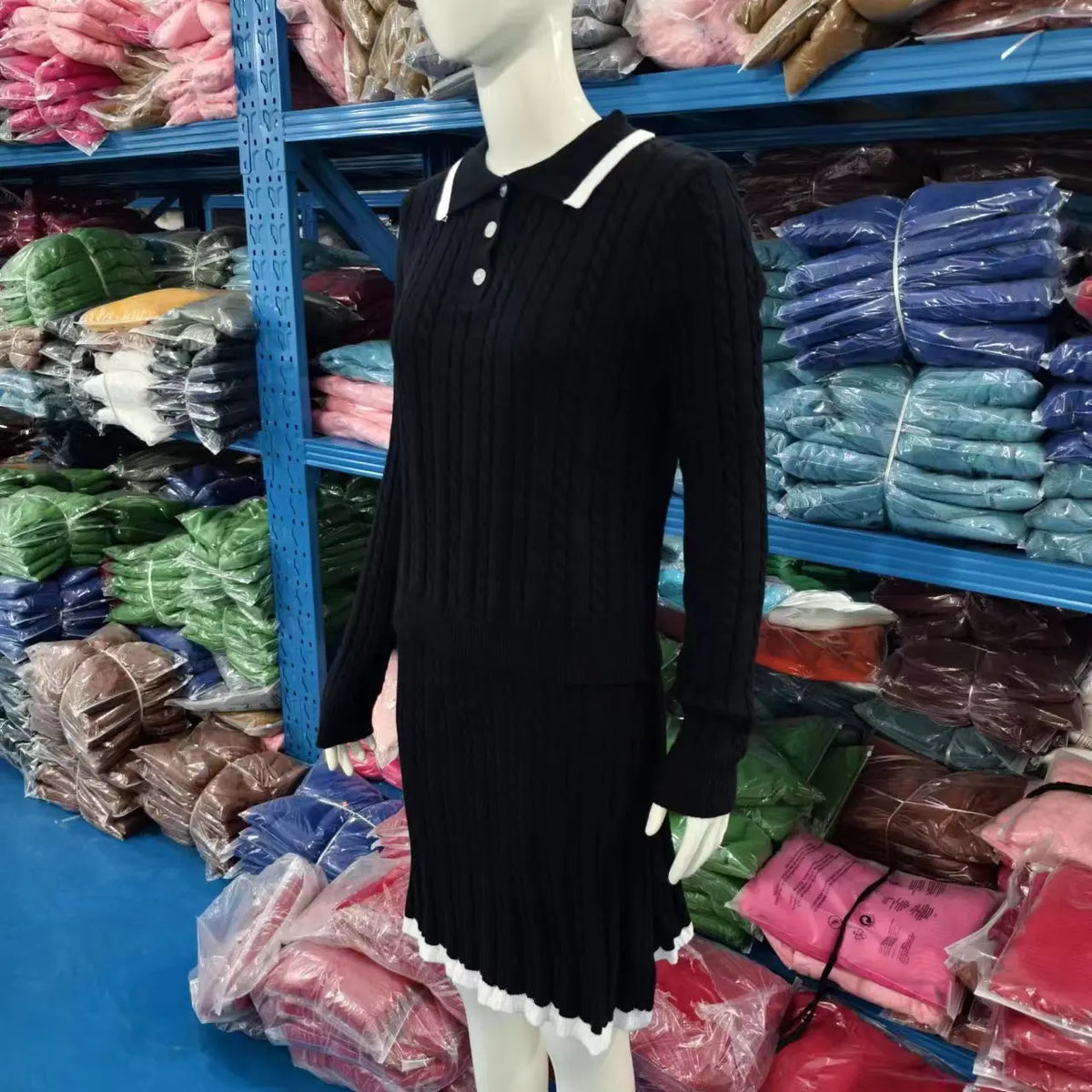 BKLD 2026 New Casual Skirt Sets Long Sleeve Tops Knitted Button Sweater And Mini Skirts Two Piece Sets Clothes For Women