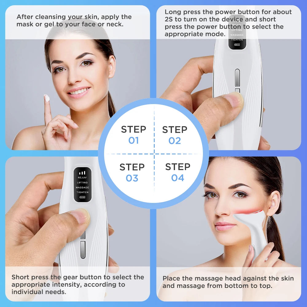 3 Color LED Face Neck Massager Beauty Device 3 Modes 3 Levels Home Use Vibration Lifting Anti Aging Improve Neck Lines Skin Care