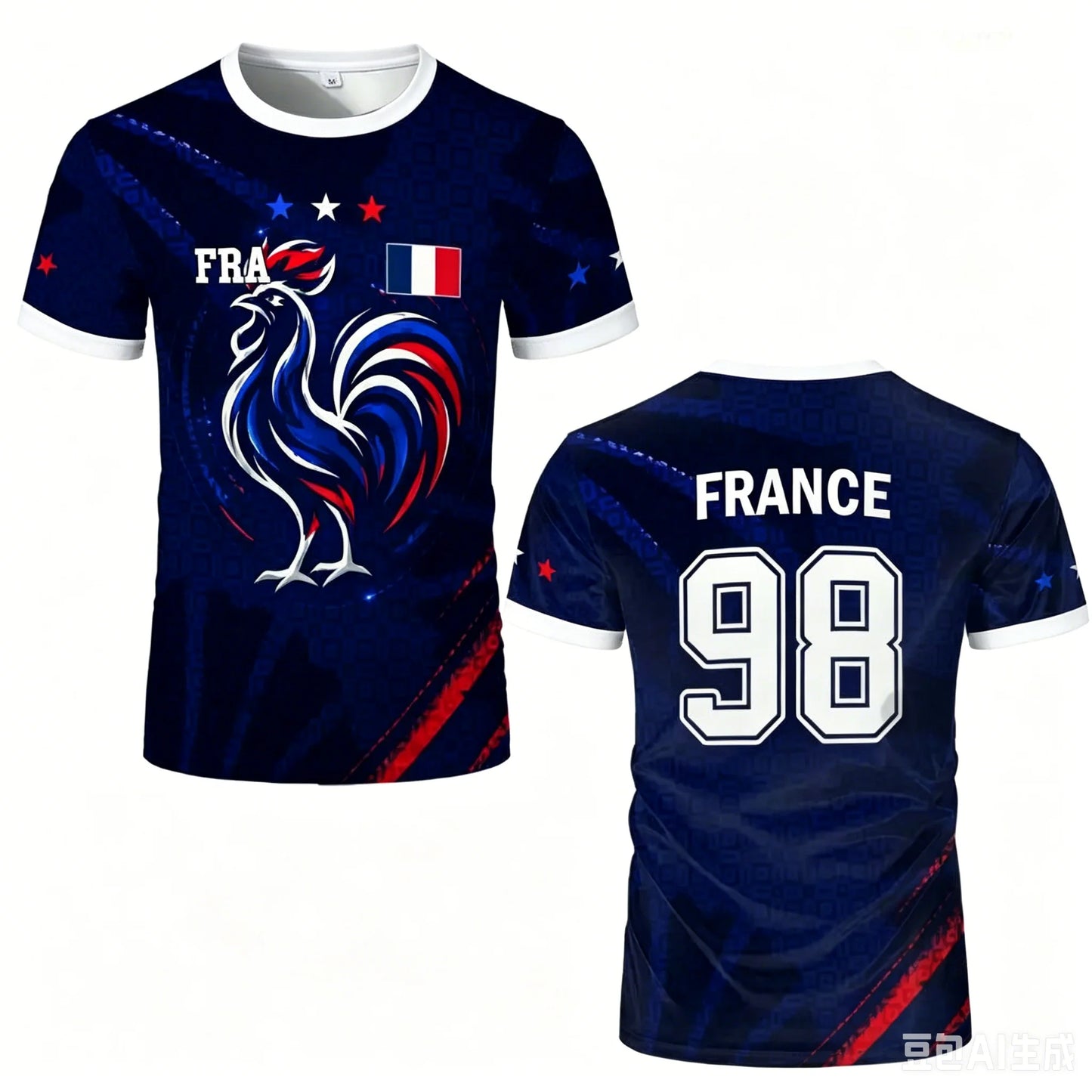 France Flag Print Soccer Jersey 3D Print Breathable Quick Dry Family Style for Kids Adults Outdoor Training Sports Fitness