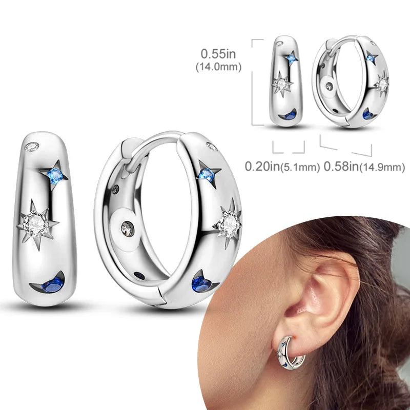 925 Sterling Silver Hoop Earrings with Zircon