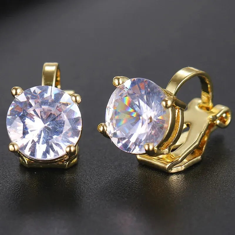 Trendy Round Cubic Zirconia Copper Clip Earrings For Women Gold Color Crystal Metal Earring Party Wedding Daily Jewelry