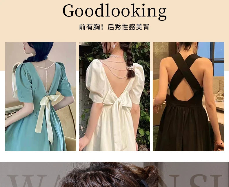 MOYISU Backless Halter Bra with Pads Cross Straps for Small Boobs, Volumizing Push Up Bralette, Strapless Plunge Dress Underwear