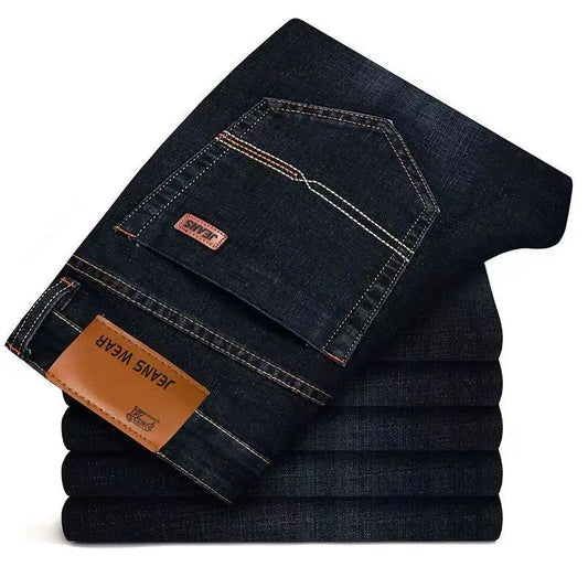 Men's Comfortable Soft Business Casual Denim Trousers Slim Fit Straight Pants Fashion Male Brand Light Luxury Stretch Clothing