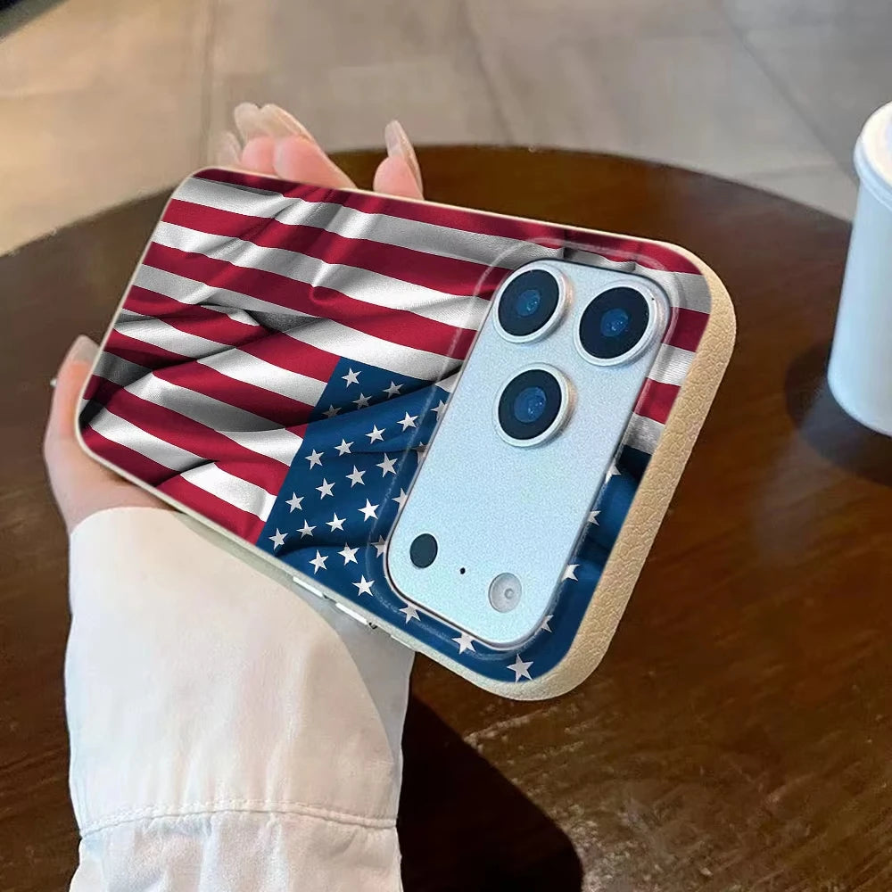 American Flag iPhone Case – Lychee Texture Soft Cover