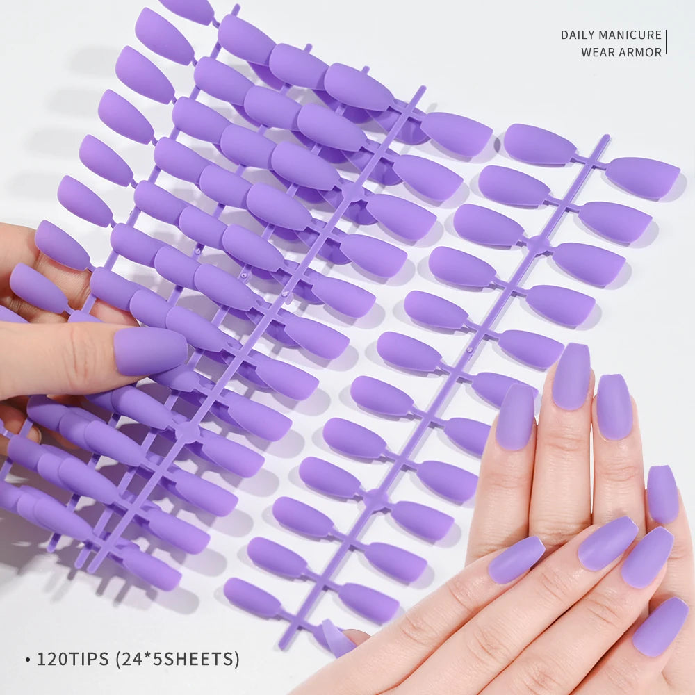 120pcs Frosted Matte False Nail Detachable Full Cover Artificial Fingernails Ballet Square Head Press On Fake Nail Tips
