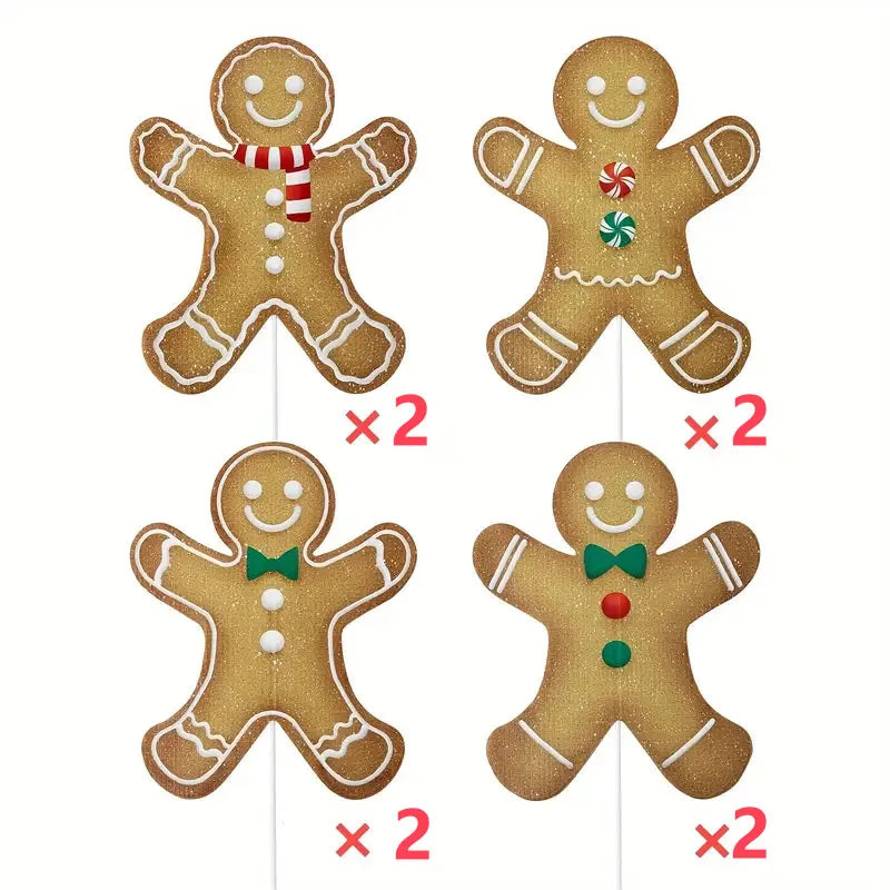 8pcs Large Gingerbread Man Christmas Tree Ornaments, Rustic Plastic Gingerbread Decorations, for Holiday Home, Office Vase Decor