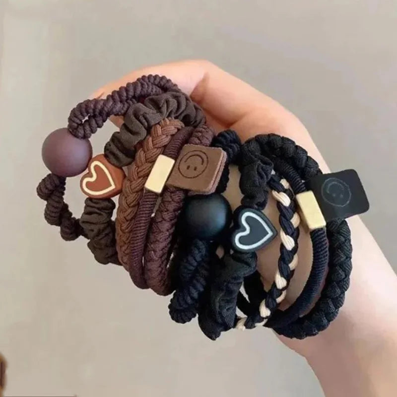 10PCS Women's Hair Ring Set: High Elasticity Leather Band, Simple Temperament, Durable New Style for High Ponytail