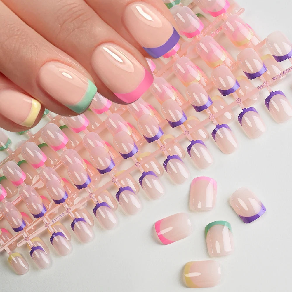 120Pcs Colorful French Square False Nails Short Ballerina Full Cover Fake Nails Artificial Nail Tips Wearable Press On Nails