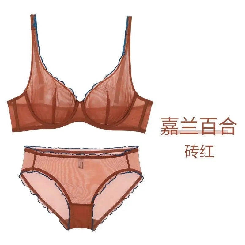 Minimizer Bra Plus Size Underwire French Style Triangle Cup Push Up Mesh Sensual Lingerie Set Support 32-40 MOYISU Bra Set S-2XL