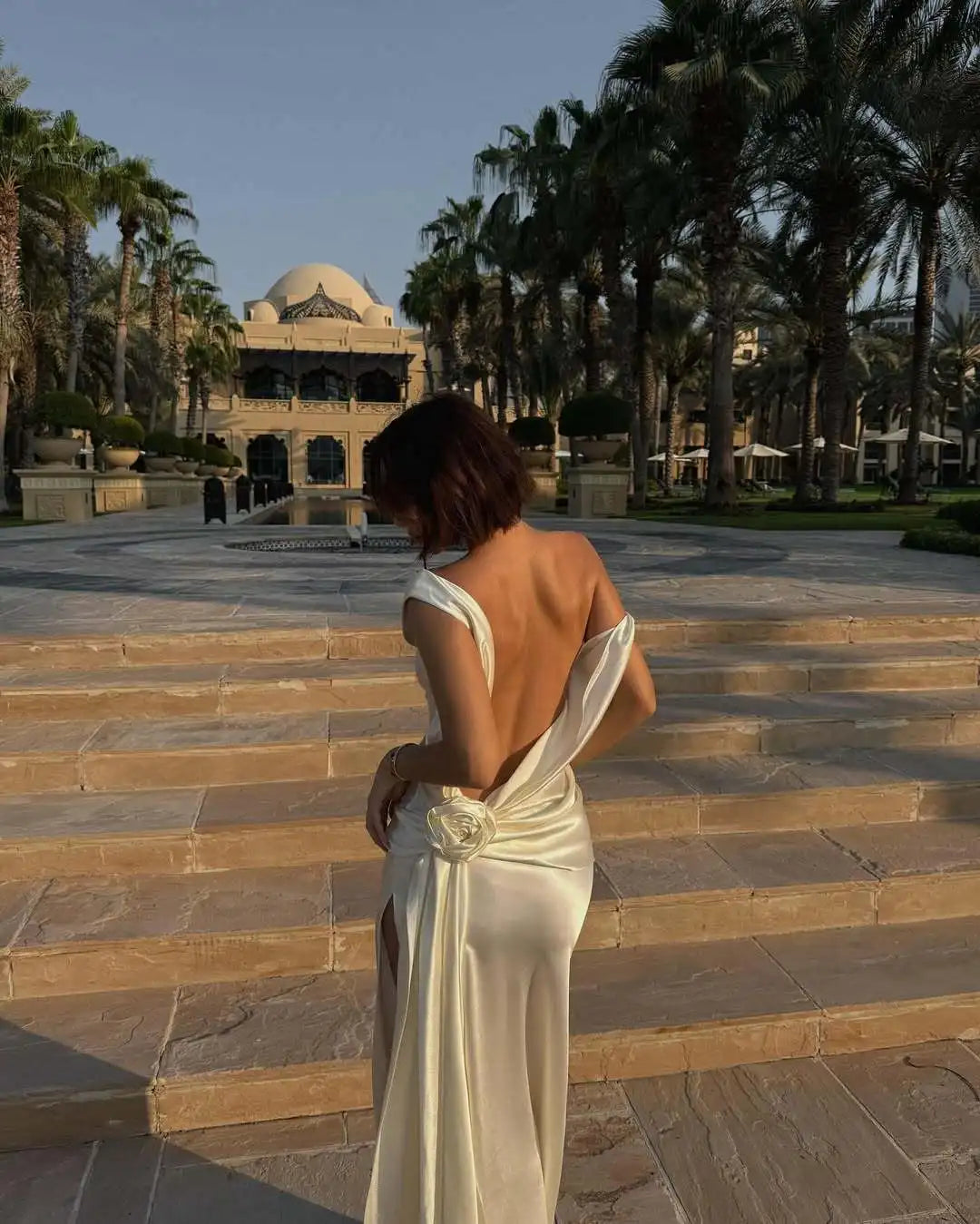 Elegant Satin Backless Spliced Floral Evening Gowns For Women Chic Sleeveless High Slit Slim Dresses Summer Holiday Party Dress