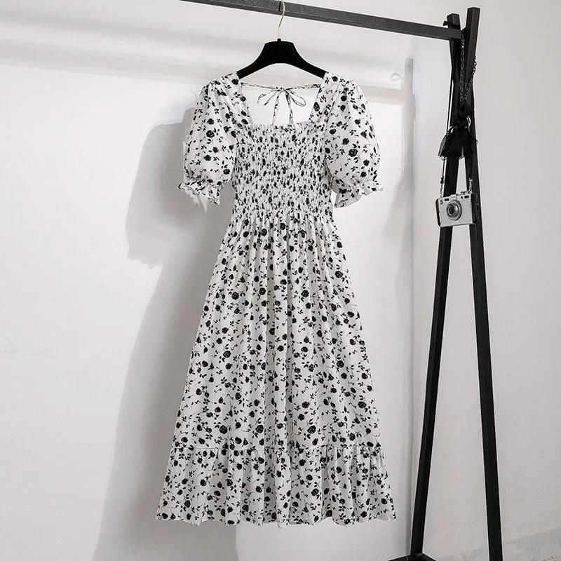 New Arrival Spring Summer Chiffon Casual A-Line Dress – Elastic Waist &amp; Petal Sleeve