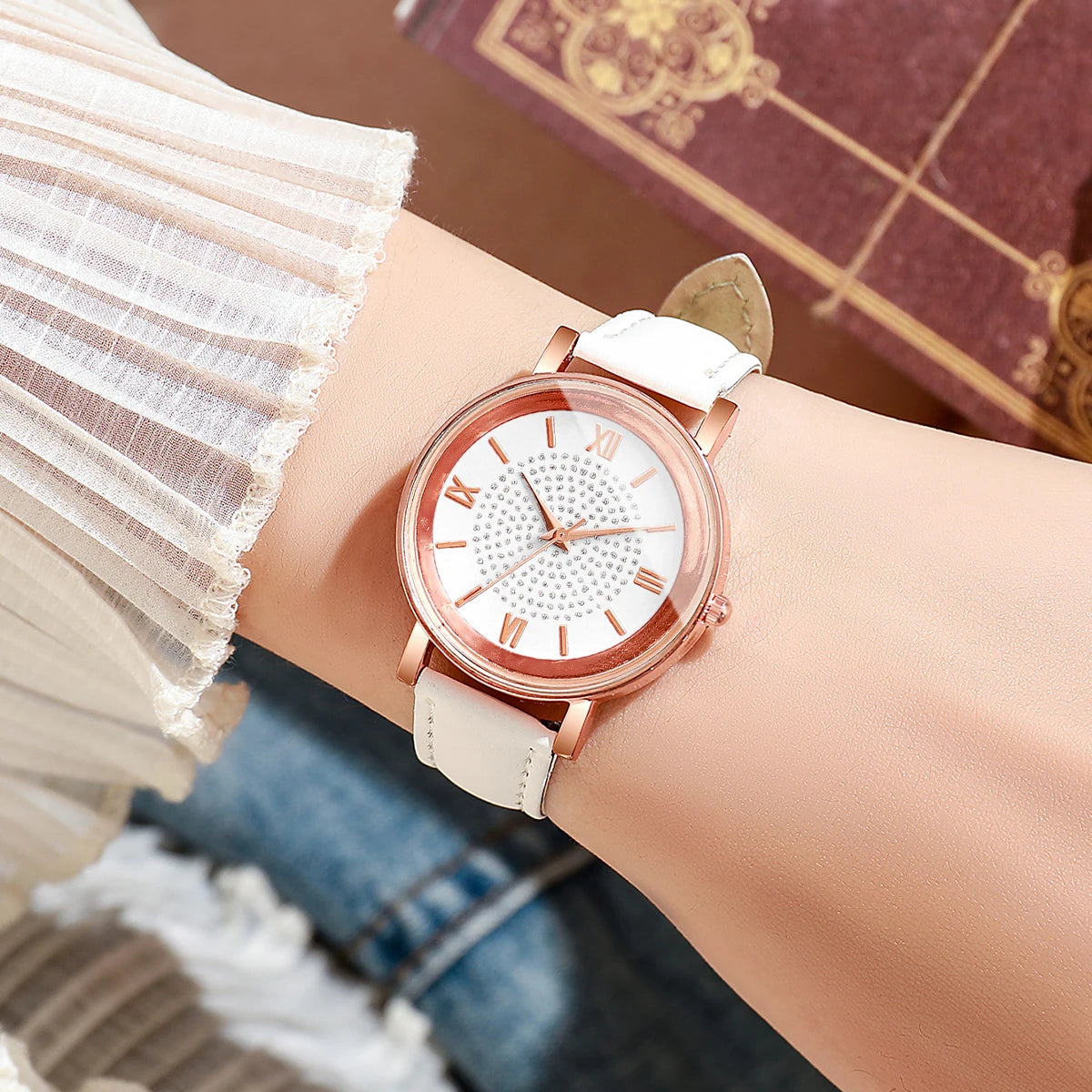 Fashion Arabic Dial Women's Watch Casual Leather Band Analog Quartz Watches