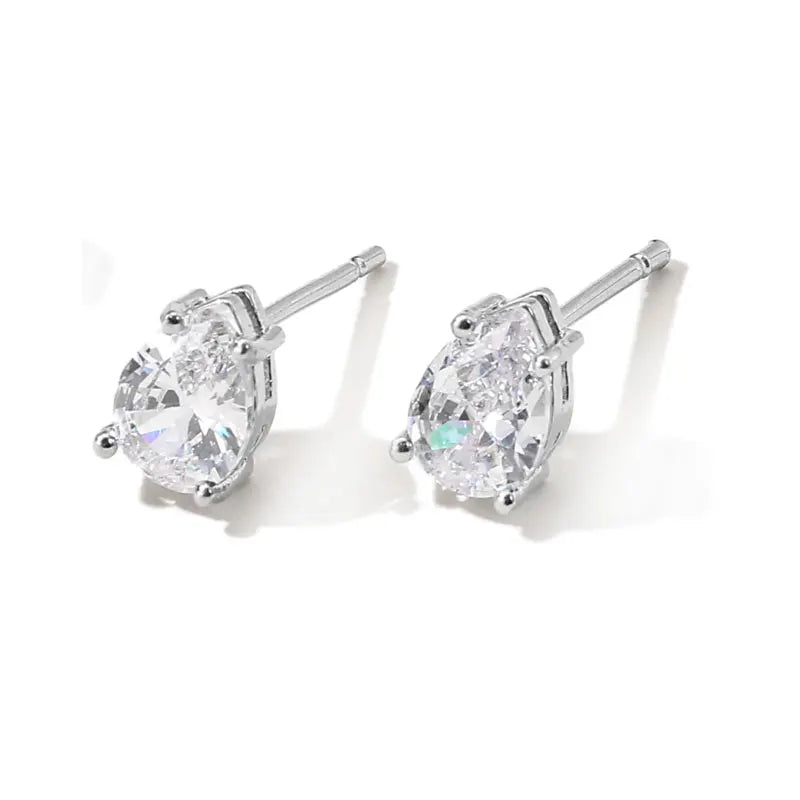ZAKOL 6pcs/set Sliver Gold Color Shiny Clear Zircon Stud Earrings Water Drop Marquise Round CZ Ear Accessories for Women Girls