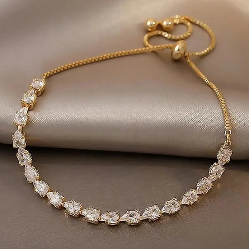 Adjustable Geometric Korean Fashion Water Drop Zirconia Crystal Bracelets Bangles for Women Party Jewelry Girls Birthday Gift