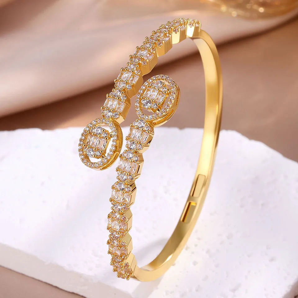 ZAKOL 4pcs Classic Shiny Zircon Inlaid Stainless Steel Copper Stacking Bracelets for Women Men Exquisite Couple Bangle Jewelry
