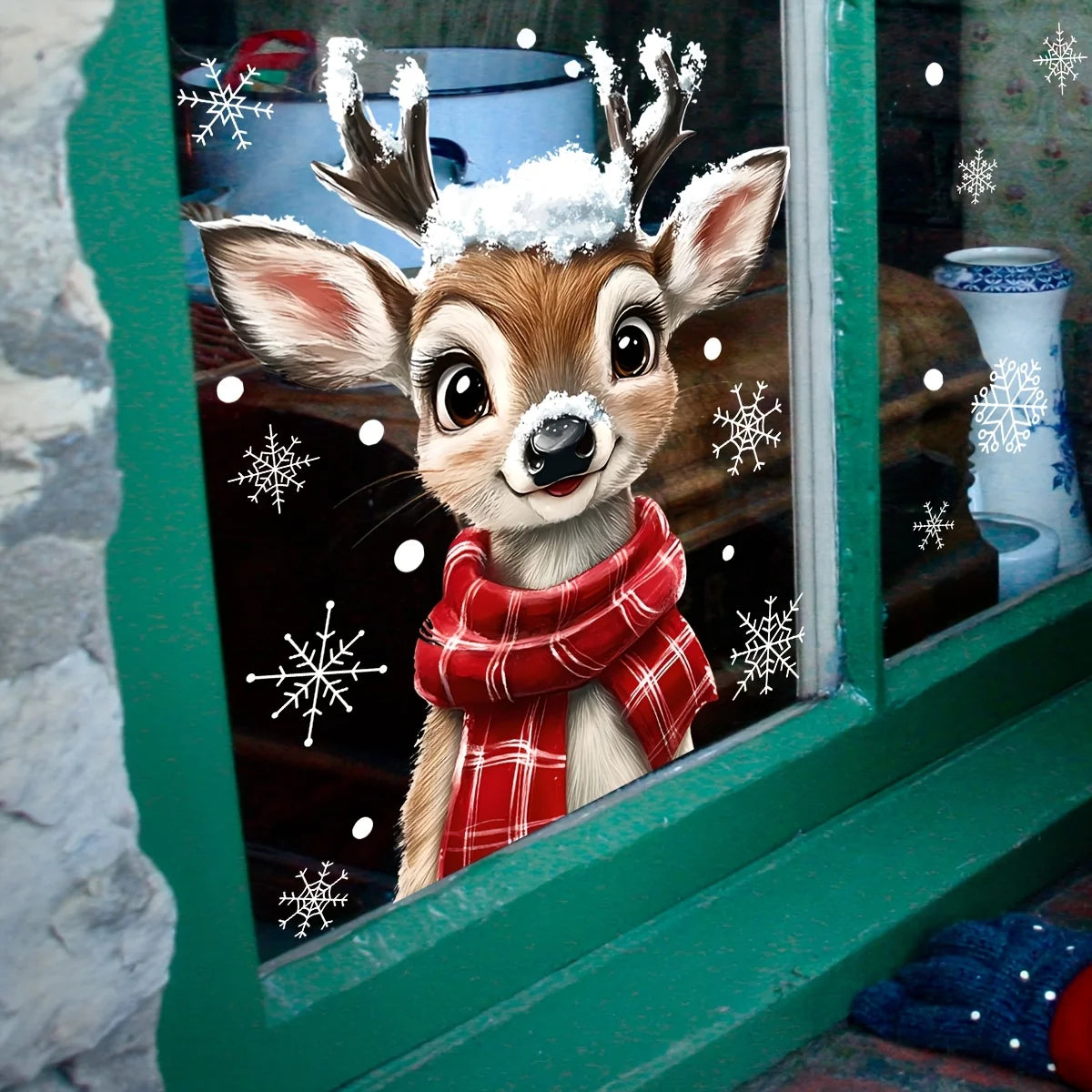 Christmas Necklaces, Snowflake, Deer, Window Stickers, Static Cling Stickers, Bedroom, Living Room, Home Decor, Display Window