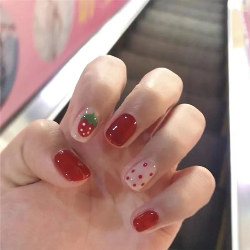 24pcs Square Stick-on Nails Set Goldfish Nail Tips Cheap Nail Seal Summer Beautiful false Nails Wholesale Holiday Press on Nails