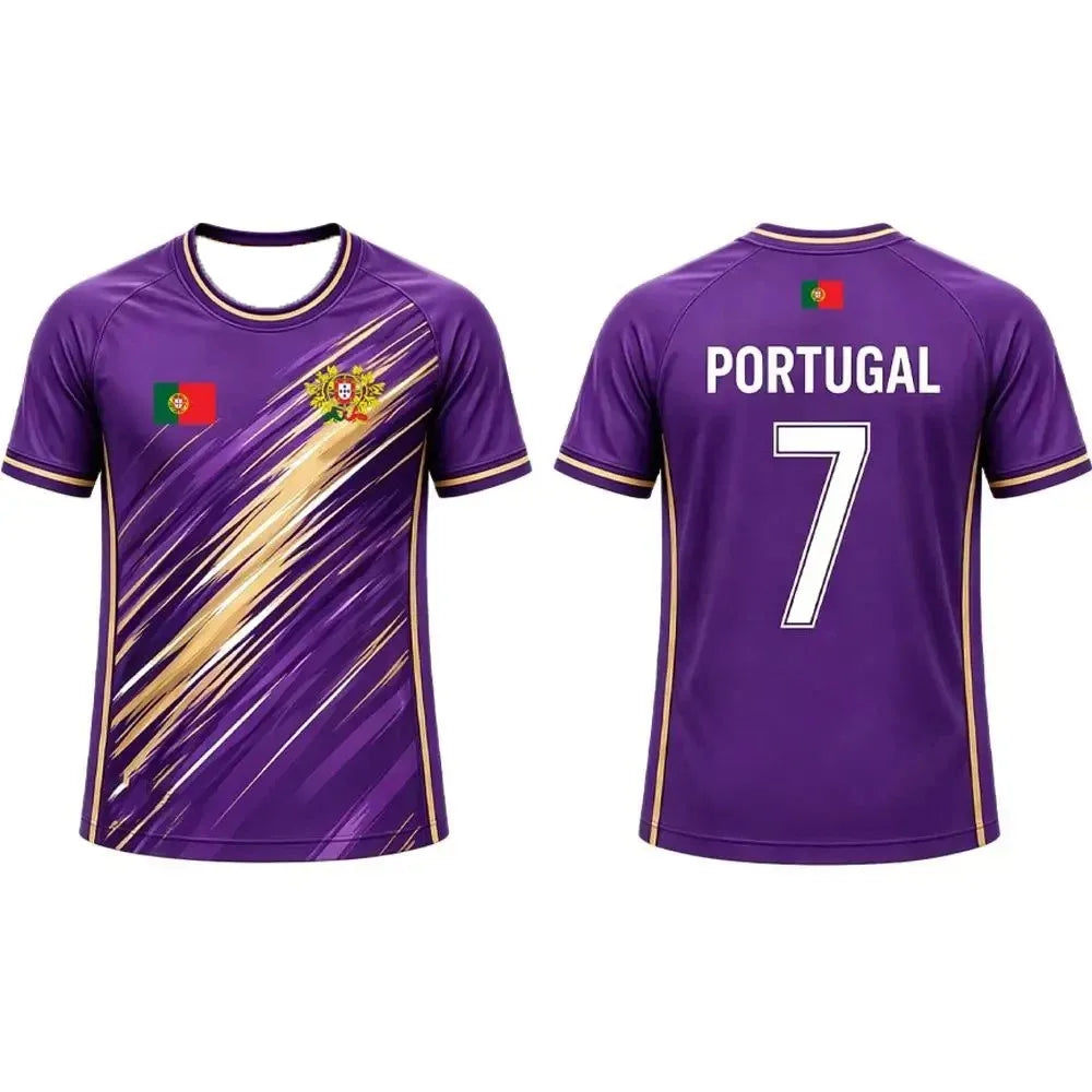 Portugal Soccer Jersey T Shirt Brush Stroke Stripe Print Family Style for Kids Adults Breathable Quick Dry Tee for Training