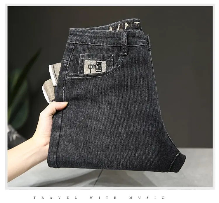 New Arrivals Men's Jeans High-end Brand Embroidery China Casual Slim Boyfriend Pants winter  Autumn Jeans Black Luxury Pants
