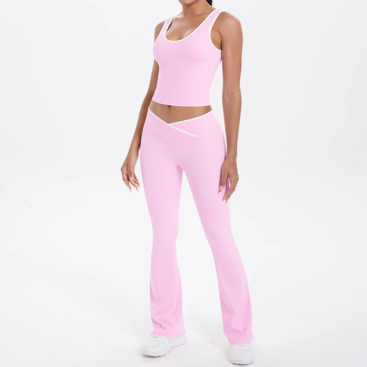Autumn Women's Yoga Set U-neck Vest High Waist Cross Wide Leg Pants Set Tight Fitting Seamless Elastic Sportswear