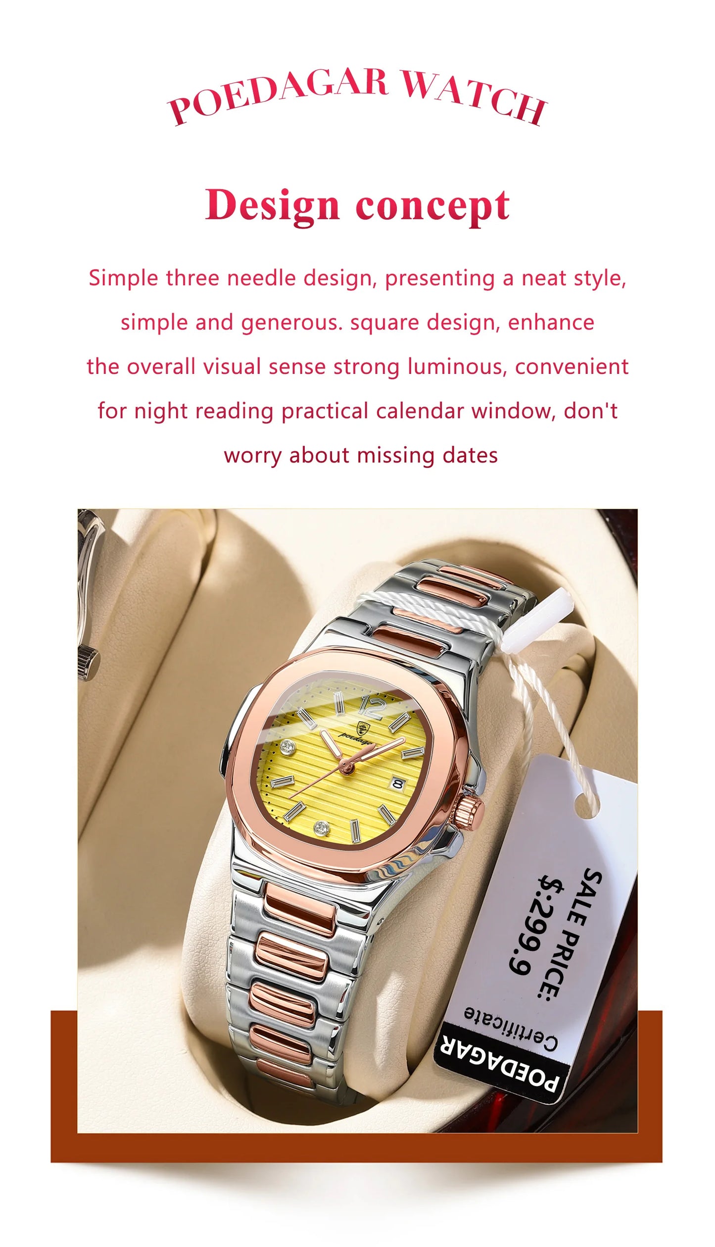 POEDAGAR Luxury Square Watch For Woman Luminous Waterproof Date Ladies Watch Elegant Women's Quartz Watches Simple Female Clock