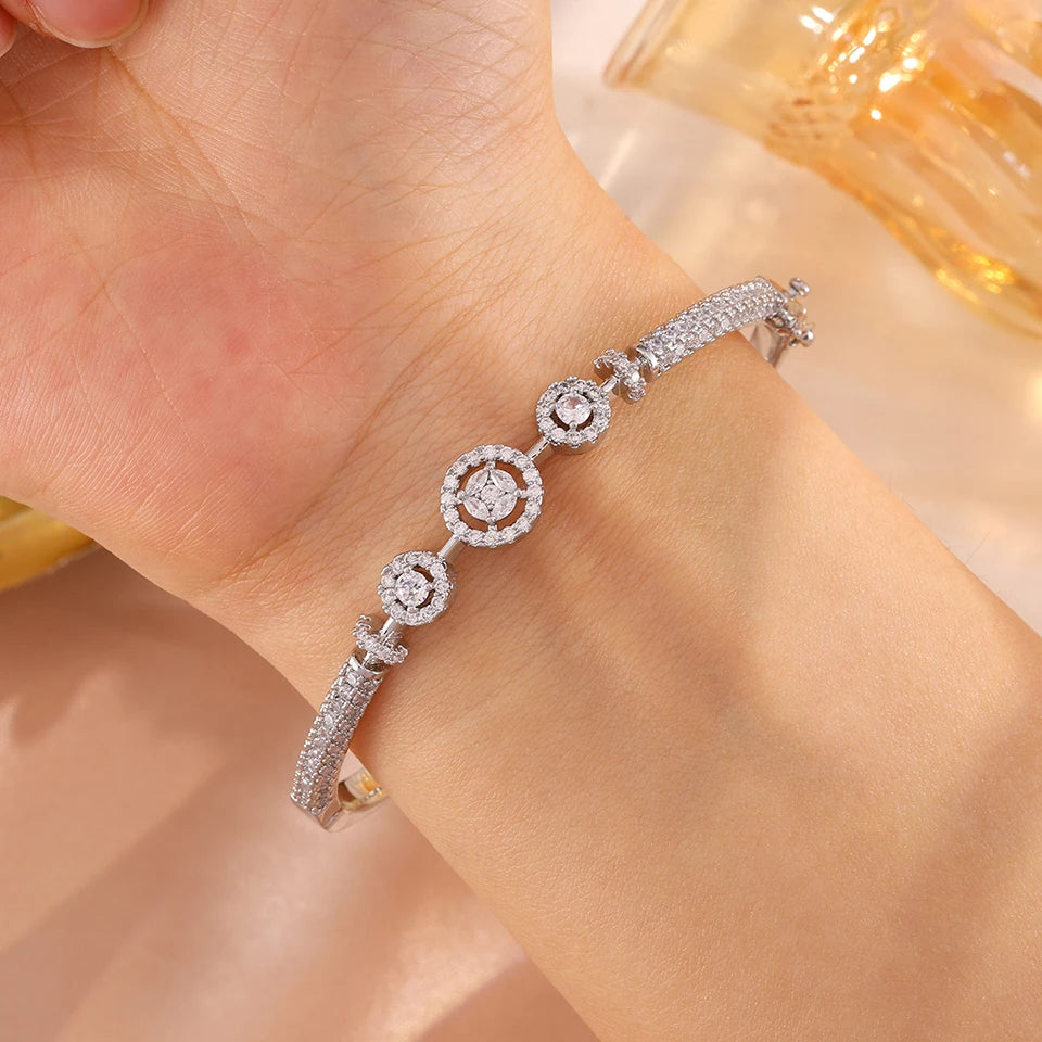 ZAKOL High-end Luxury Round Cubic Zirconia Charm Bracelet for Women Shiny Crystal Jewelry Fashion Accessories