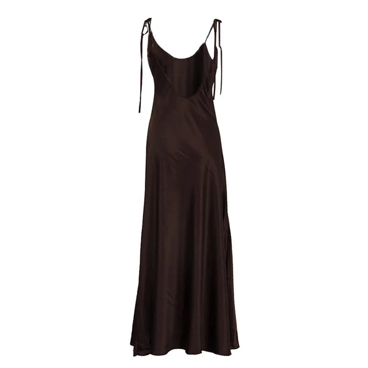 Sexy Backless Strap Sleeveless Satin Female Dress Chic Women High Waist Bodycon Maxi Dress 2026 New Summer Casual Dresses