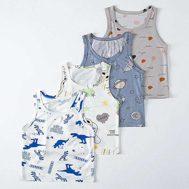 1/3/4 Pcs Children's Four Seasons Thin Solid Color Joker Vest Boy Loose And Comfortable Bottoming Shirt girl Sweet And Lovely  T