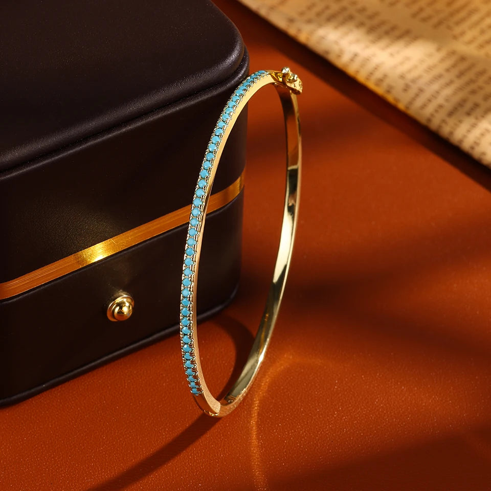 ZAKOL Brand New Blue Turquoise Micro-intact Zircon Bracelet Bangle for Women Shiny CZ Tennis Bracelet Delicate Jewelry Gift