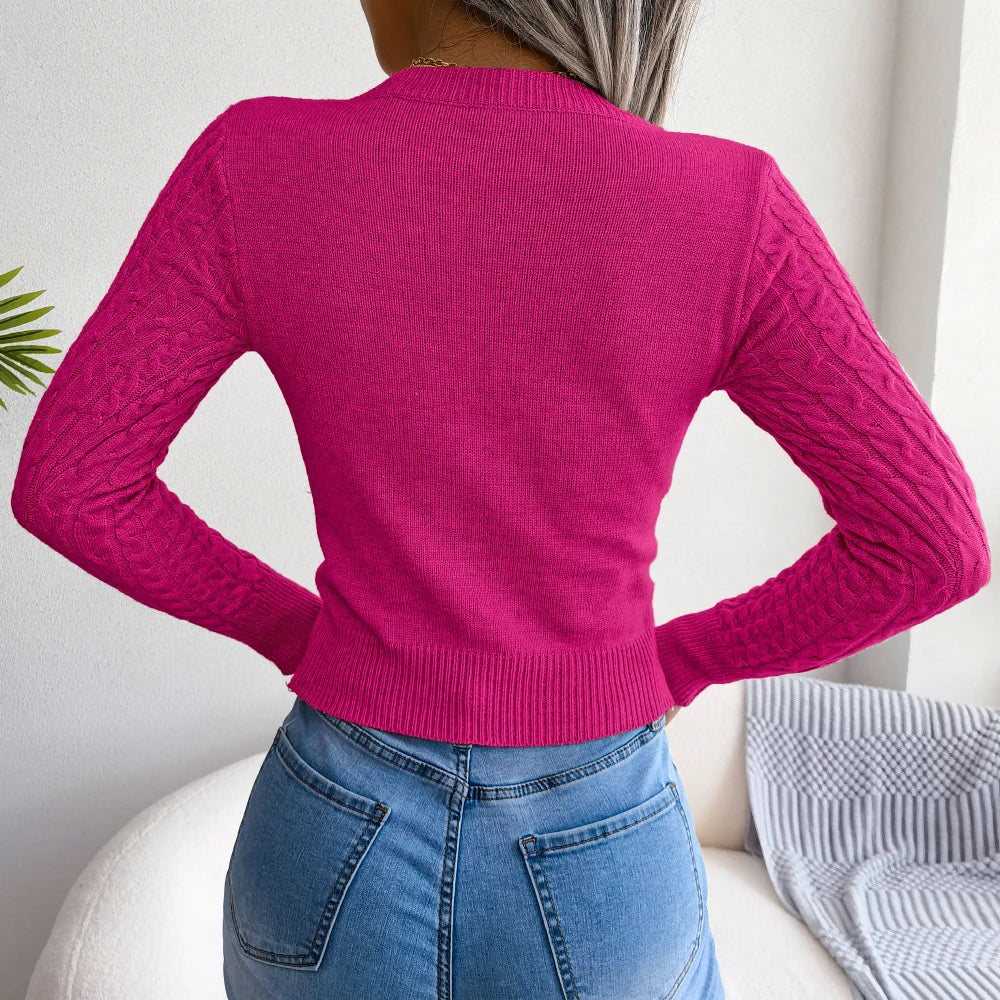 Sexy Hollow Out Sweater Women 2026 Autumn Winter Solid Color Long Sleeve Knitted Pullover Black Pink Green Purple Woman Tops
