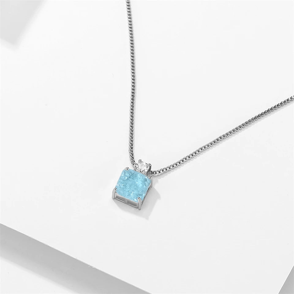 ZAKOL Elegant Ocean Blue Square AAA Zirconia Earring Necklaces Set for Women Exquisite Wedding Party Jewelry Gift for Women