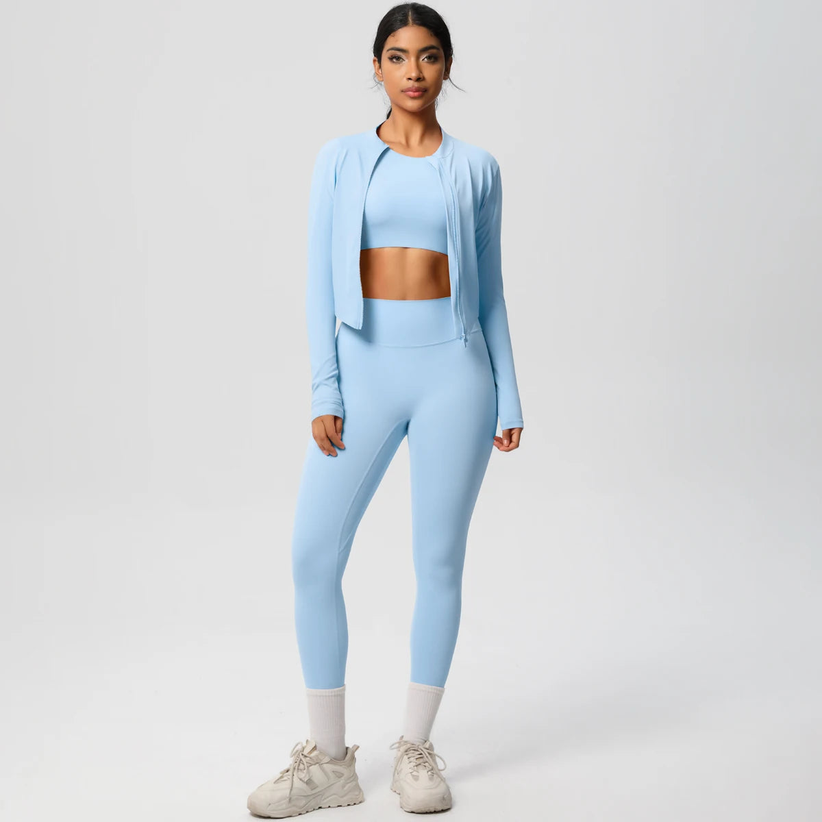 Yoga Three Piece Set for Women's Yoga Zipper Long Sleeves Sports Running Quick Drying Yoga T-shirt Push Up Female Pants Yoga Set