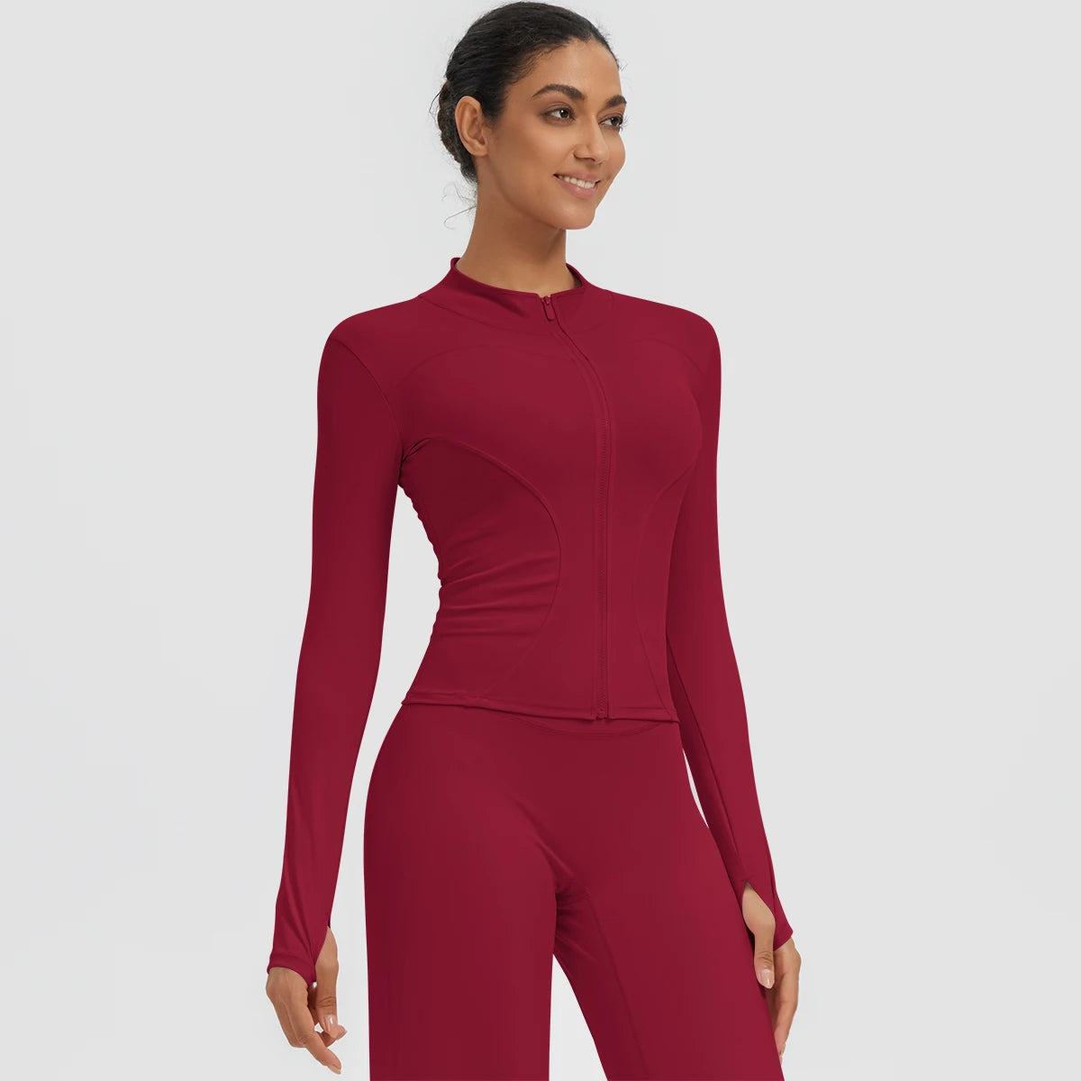 New Women's Stand-Up Collar Yoga Jacket Summer Fitness Sports Solid Color Workout Top Yoga Zipper Long Sleeves Sports Top Coat